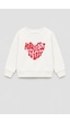 Monila Kız Çocuk 3 İplik Kumaş Baskılı Pamuklu Sweatshirt Ekru