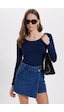 Tudors Kadın Slim Fit Dar Kesim Uzun Kollu Viskon Lacivert Bluz-35206 Lacivert