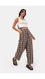 it's basic Kadın Kahve Ekose S6-14 Skater Fit Bol Kesim Pantolon