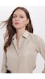 Tudors Kadın Slim Fit Dar Kesim Vücuda Oturan Uzun Kollu Açık Bej Basic Gömlek-38821 Açık Bej