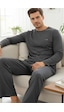 Siyah İnci Uzun Kollu Örme Erkek Pijama Takım 7795 Füme