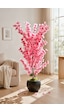 Yapay Pembe Sakura Kiraz Çiçeği Ağacı 120 Cm - Küre Plastik Saksılı 27x33 Cm Saksı Beyaz