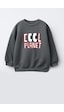 Monila Unisex Çocuk 3 İplik Kumaş Baskılı Pamuklu Sweatshirt Antrasit