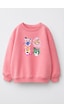 Monila Kız Çocuk 3 İplik Kumaş Pamuklu Hayvan Baskılı Sweatshirt Pembe