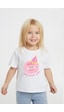 Monila Kız Çocuk Pamuklu Bisiklet Yaka Baskılı T-shirt Ekru - Pembe