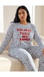 Siyah İnci Pamuklu Likralı Büyük Beden Battal Boy Örme Pijama Takım 26240938 Çok Renkli