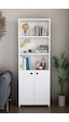 Kapaklı Çok Amaçlı Salon Dolabı 150x50x22 Cm Raflı Kitaplık Dekoratif Depolama Ünitesi Beyaz