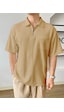 Genius Store Erkek Oversize Polo Yaka Waffle T-shirt Poloyaka-fermuarlı Bej
