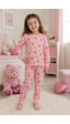 Durukoza %100 Pamuk Kız Çocuk Pijama Takımı Ayıcıklı 4 Mevsim Pembe