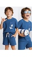 Denokids Erkek Çocuk Takım Havlu Kumaş Oversize T-shirt & Şort – Çapa Takım 7-12 Yaş