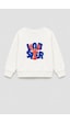 Monila Erkek Çocuk 3 İplik Kumaş Pamuklu Baskılı Sweatshirt Ekru