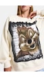 it's basic Kadın Ekru W5 Oversize Baskılı %100 Koton Organik Kumaş Sweatshirt