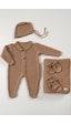Tinylamb Premium Yenidoğan Bebek Triko Set 5 Parça Kahve - Premium Bebek Hediye Seti Kahverengi