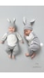 Babyden's Bebek Tavşanlı Tulum Şapka Set %100 Pamuklu Çıtçıtlı,ayarlanır Ponponlu Unisex Yenidoğan Tulum Seti Gri