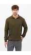 Erkek Haki Slim Fit Uzun Kollu Polo Yaka Triko Kazak Haki