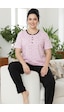 Siyah İnci Desenli Pamuklu Büyük Beden Battal Boy Örme Pijama Takım 26113886 Lila