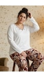 Siyah İnci Desenli Nakışlı Büyük Beden Battal Boy Viskon Örme Pijama Takım 26224843 Ekru