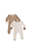 Tinylamb Milky Chocolate Bebek Tulum Takımı 2 Parça Unisex Organik Pamuk Yenidoğan Hediye Seti Kahverengi-krem