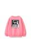 Monila Unisex Çocuk 3 İplik Kumaş Pamuklu Sırt Baskılı Sweatshirt Pembe