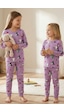 Cute Hello Kitty Ve Kuromi Desenli Kız Çocuk Pijama Takımı Lila