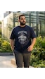 Büyük Beden Bisiklet Yaka Baskılı Erkek Tshirt Lacivert