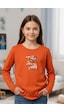 Yuvarlak Yaka Renkli Çiçek Baskılı Kız Çocuk Sweatshirt Turuncu