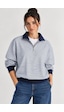 Mevese Çizgili Desen Polo Yaka Fermuarlı Oversize Kadın Sweatshirt - Lacivert