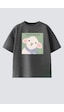 Monila Unisex Çocuk Pamuklu Bisiklet Yaka Kuzu Kulağı Baskılı T-shirt Antrasit