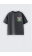 Monila Unisex Pamuklu Bisiklet Yaka Baskılı T-shirt Füme