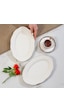Porsima 4453 Yonca Porselen Platin Fileli Kayık Tabak Seti - Oval Kahvaltılık Sunumluk Seti 25cm Beyaz