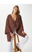 Ritnice Kadın Sandra %100 Pamuk Müslin Bağcıklı Kahvrengi Kimono