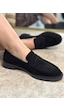 Günlük Kadın Düz Loafer Klasik Desenli Taban Zincirli Oval Burunlu Makosen Sade Şık Ayakkabı 130 Siyah- Süet