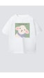 Monila Unisex Çocuk Pamuklu Bisiklet Yaka Kuzu Kulağı Baskılı T-shirt Ekru