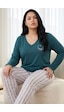 Siyah İnci Pamuklu Likralı Büyük Beden Battal Boy Örme Pijama Takım26240913 Yeşil