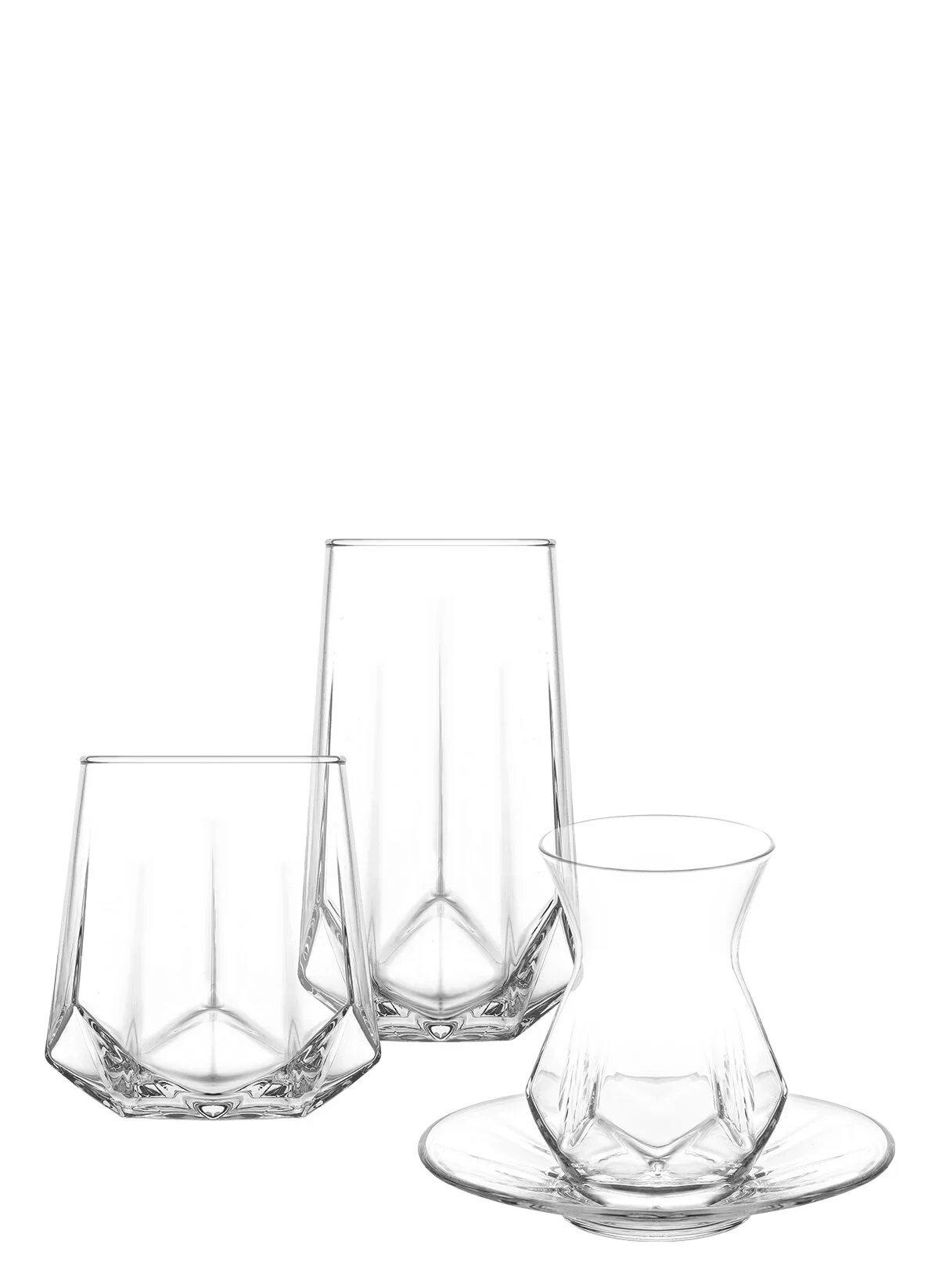 Alya Cam Çeyiz Seti 24'lü 6 Su Bardağı (460ml), 6 Meşrubat Bardağı (400ml), 6 Çay Bardağı (165ml), 6 Çay Tabağı