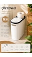 Porsima M-325 Çöp Kutusu Banyo Mutfak Çöp Kovası Kapaklı Banyo Çöp Kovası 10lt Beyaz