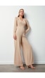 Sateen Kruvaze Süs Taşlı Krep Tulum - Bej Sateen Kruvaze Süs Taşlı Krep Tulum - Bej