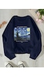 Uyguntarz Unisex The Starry Night Baskılı Oversize Sweatshirt Lacivert
