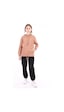 Kız Çocuk Oversize Kapüşonlu Cepli Düşük Omuz Baskılı Sweatshirt - Beli Ayarlanabilir & 3 İplik Şardonlu Kahverengi