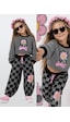 Kız Çocuk Eşofman Takım Crop Sweatshirt - Damalı Bol Eşofman Altı Oversize Kışlık (4-10 Yaş)