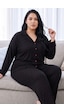 Siyah İnci Siyah Desenli Termal Kumaşlı Ultra Soft Yumuşak Büyük Beden Battal Boy Düğmeli Örme Pijama Takımı