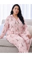 Siyah İnci Pembe Desenli Termal Kumaşlı Ultra Soft Yumuşak Büyük Beden Battal Boy Düğmeli Örme Pijama Takımı 26226532