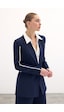 Sateen Kontrast Salaş Ceket - Lacivert-134593 Lacivert
