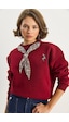 Shade Kadın Fular Detaylı Ceylan Nakışlı Üç İplik Şardonlu Oversize Sweatshirt 6916 60283615 - Bordo