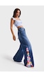 it's basic Kadın Mavi Renk 2w5-5 Palazzo Fit Renkli Çiçek Örgü İşlemeli Özel Tasarım Denim Jean