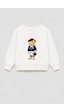 Monila Kız Çocuk 3 İplik Kumaş Pamuklu Ayıcık Baskılı Sweatshirt Ekru