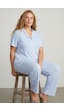 Siyah İnci Desenli Pamuklu Düğmeli Curve Büyük Beden Battal Pijama Takım Mavi Beyaz