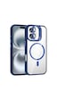 Apple Uyumlu iPhone 16 Kılıf Standlı + Kamera Lens Koruma Setli M-safe Şarj Özellikli Mkst Etro Lacivert Lacivert