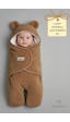 Babyden's 0-12 Ay Welsoft Peluş Bebek Dış Kundak - Uyku Tulumu Ayıcık Kulaklı İçi %100 Pamuk Astarlı Battaniye Kahverengi