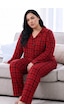Siyah İnci Desenli Termal Kumaşlı Ultra Soft Yumuşak Büyük Beden Battal Boy Düğmeli Örme Pijama Takımı 26226515 Kırmızı